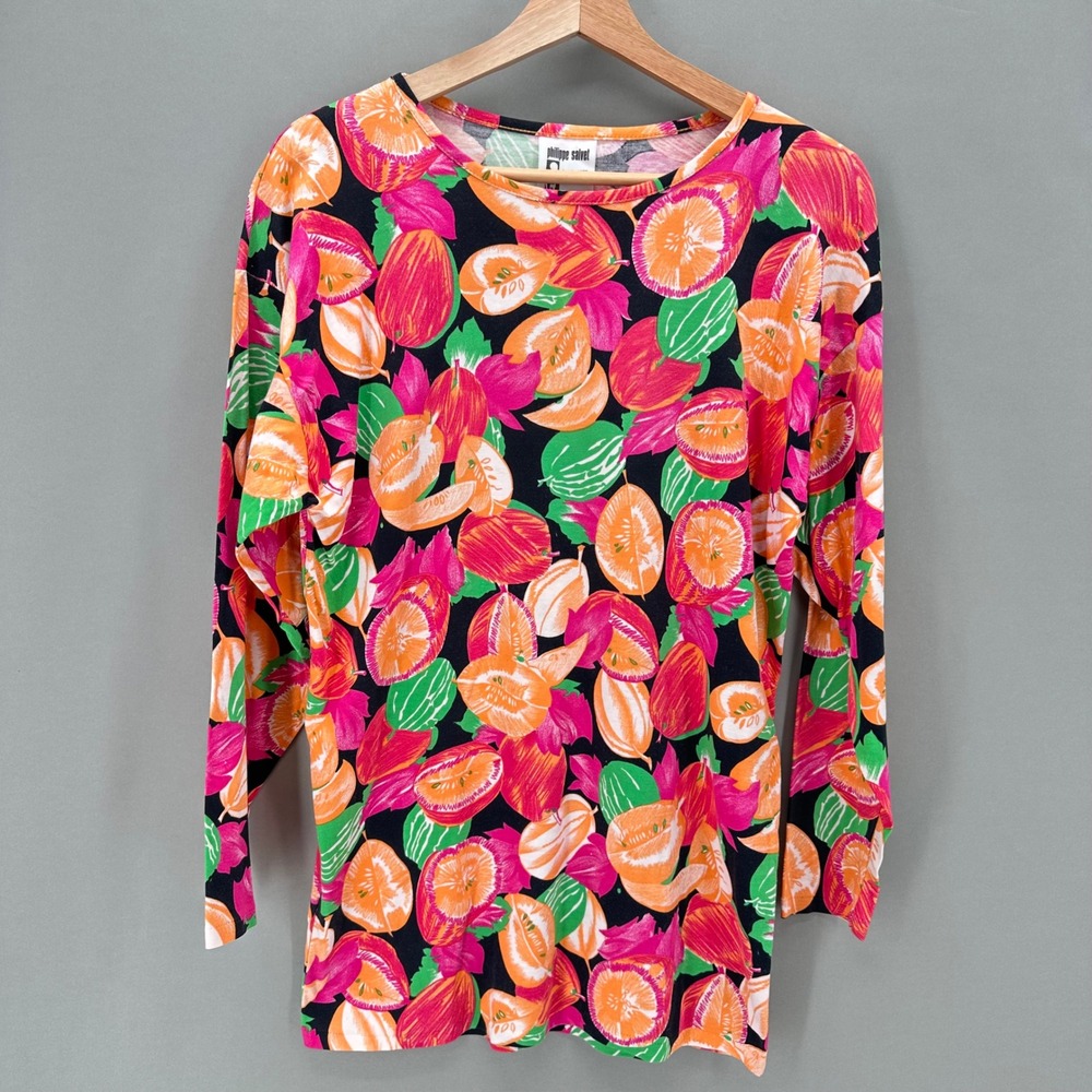 Vintage Philippe‎ Salvet Paris Resortwear Fruit Top Pink Orange Size Medium 70s